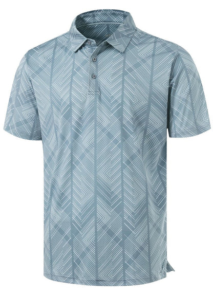 Libin Golf Shirts for Men Short Sleeve Quick Dry Performance Moisture Wicking Print Collared Polo Shirts Casual Business, Blue Green Lines, Large