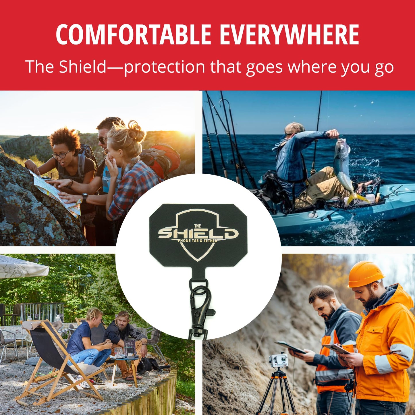 Rogue Fishing The Shield Phone Tab & Tether – Anti Theft Strap with Retractable Phone Tether – Waterproof Leash Lanyard for Kayak, Fishing, and Outdoor Gear Security