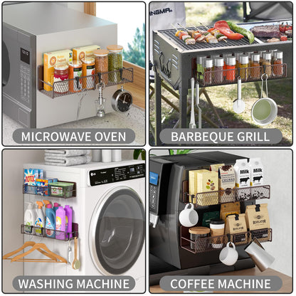Magnetic Spice Rack for Refrigerator, 6 Pack 100% Metal Strong Magnet Shelf, Space Saving Spice Organizer, Home Kitchen Laundry Room Storage Organization W/ Paper Towel Holder, Utensils Racks (Grey)