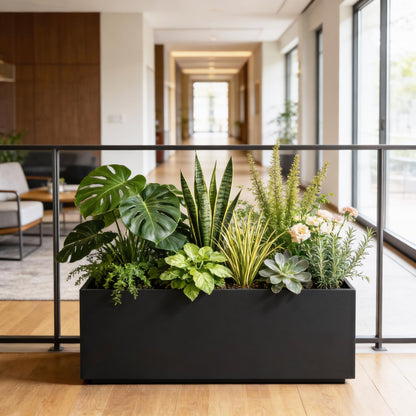 Worth Metal Rectangular Planter Box, 36"x12"x16" Matte Black Planter with Insert Shelf & Drainage Holes, Low Profile Plant Box for Patio, Garden, Deck, Easy to Install