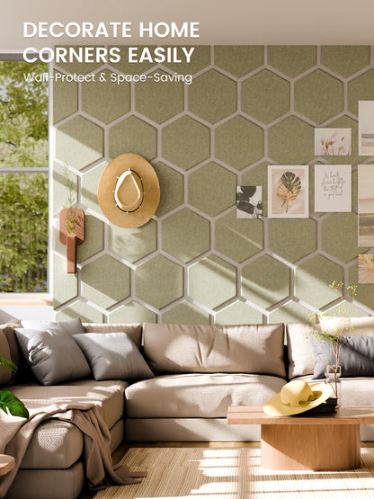 Fluxynara Hexagon Cork Board Alternative for Walls Decor-8-Pack Felt Bulletin Board Tiles,with 30 Pushpins,50 Adhesive Tabs for Office,Classrooms & Home Pin Board Felt Board-Sage