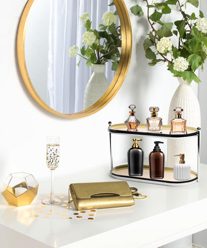 MUSEOWN 2 Tier Metal Frame Perfume Organizer in Stylish,and Minimalist Perfume Tray-Elegant Countertop Display Shelf for Skincare,Makeup,Trinket for Dresser,Vanity,Bathroom (Creamy White)