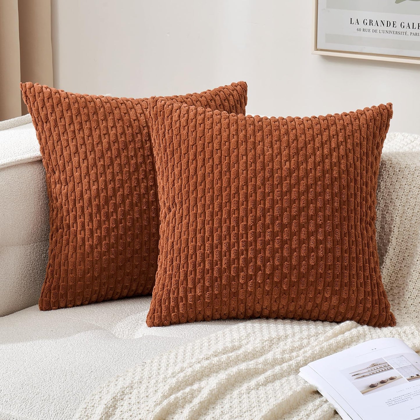 MIULEE Pack of 2 Decorative Throw Pillow Covers 18x18 Inch Soft Boho Striped Textured Corduroy Pillow Covers Modern Farmhouse Home Decor for Couch Bed Sofa Living Room Cream White