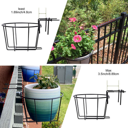 TQVAI Adjustable Hanging Railing Planter for 1.89 to 3.5 Inches Railings - Outdoor Balcony Deck Flower Pot Holder, Metal Baskets for Garden Orchid, Patio Ledge, 3 Pack, Black