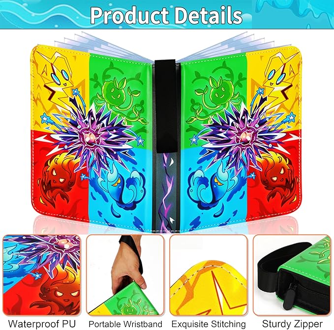 9 Pocket Card Binder for Cards, Trading Card Binder Fits 900 Cards with 50 Removable Sleeves, Zipper Card Holder Case Album Book for Boys Girls