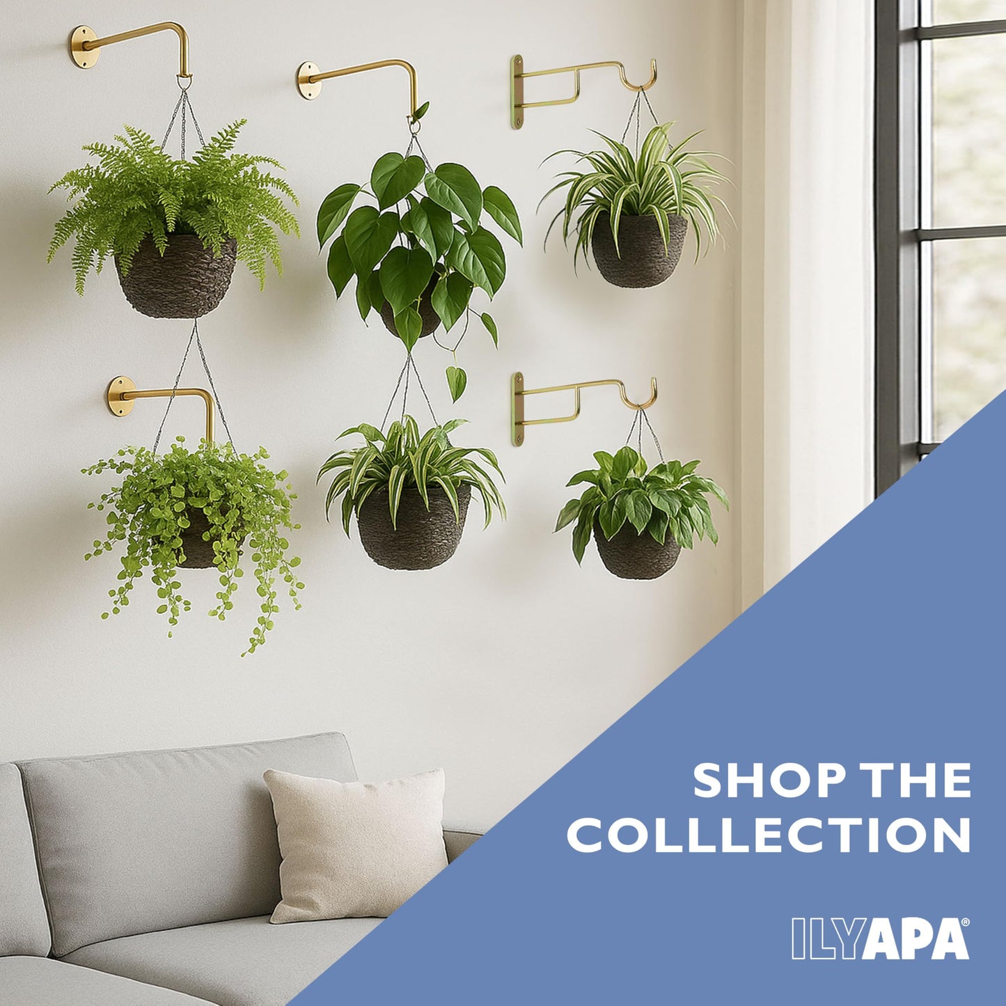 Ilyapa 4 Pack Metal Plant Wall Hanger Hooks - 7 in. Hook for Hanging, Baskets, and Macrame, Indoor Hangers in Matte Black Finish, Wall Planters