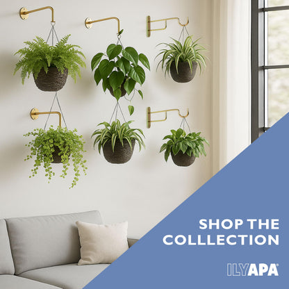 Ilyapa 4 Pack Metal Plant Wall Hanger Hooks - 7 in. Hook for Hanging, Baskets, and Macrame, Indoor Hangers in Matte Black Finish, Wall Planters