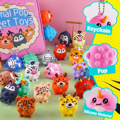 ChildFun 24 PCS Party Favors for Kids, Silicone Animal Pop Fidget Toys with Suction, Pinata Stuffers for Kids, Goodie Bag Stuffers, Birthday Gifts for Boy Girls, Classroom Prizes