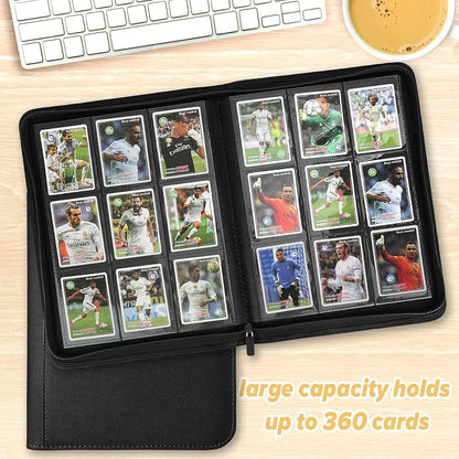 360 Cards Ringless 9-Pocket Side Loading Trading Card Binder, PU Zipper Fixed Page Card Album for TCG Sports Cards, Not Fit Top Loaders (Black)