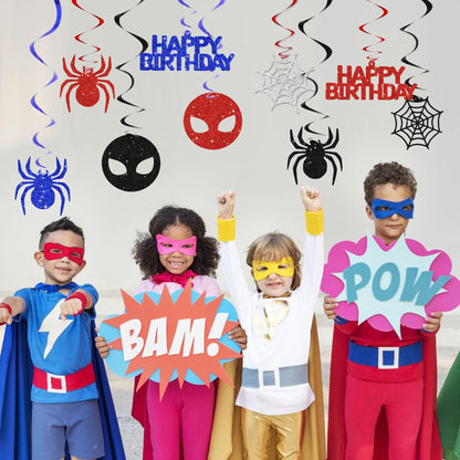BEISHIDA Spider Birthday Hanging Swirl Decorations Pre-Strung Hero Theme Party Decorations Kids Spider Birthday Baby Shower Decor Supplies