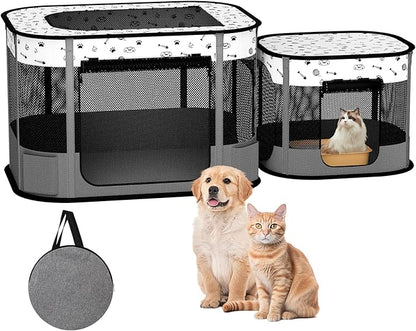 Portable Cat Playpen, 8-Rod Reinforced Kitten Dog Puppy Playpens, Foldable Play Pen for Indoor Cats Enclosed Pet Kitty Doggy Outdoor, Collapsible Tent Kennel Cage Corral