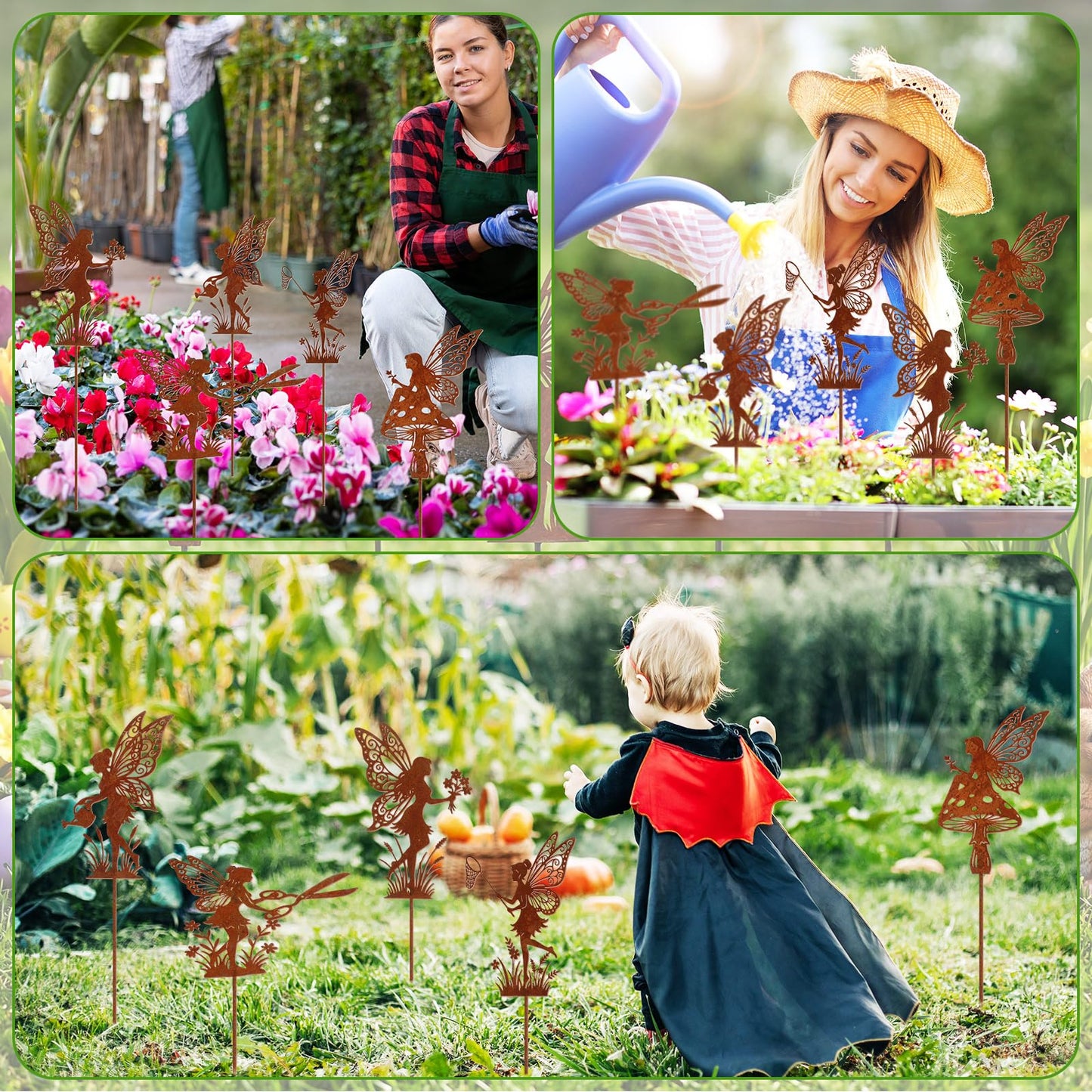 Novabright 5 Pcs Decorative Garden Stakes Metal Fairy Silhouette Set Stakes Outdoor Yard Art Decor Fairy Garden Sign for Lawn Flower Bed Planter Pot Landscaping(Rust)