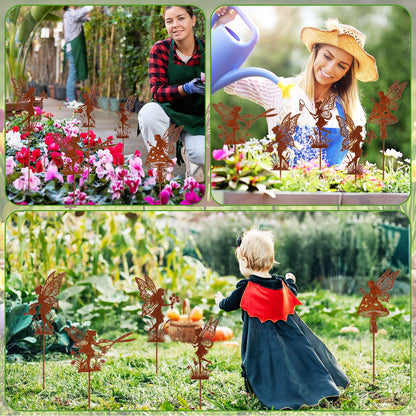 Novabright 5 Pcs Decorative Garden Stakes Metal Fairy Silhouette Set Stakes Outdoor Yard Art Decor Fairy Garden Sign for Lawn Flower Bed Planter Pot Landscaping(Rust)