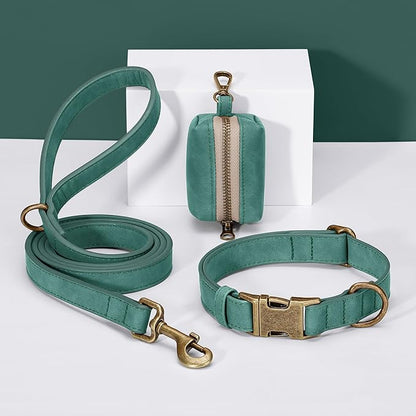 Didog Soft PU Leather Dog Collar, Stylish Quick Released Dog Collar for Large Dogs, Easy Clean Adjustable Pet Collar for Daily Walking, Green, L Fit 16-22" Neck