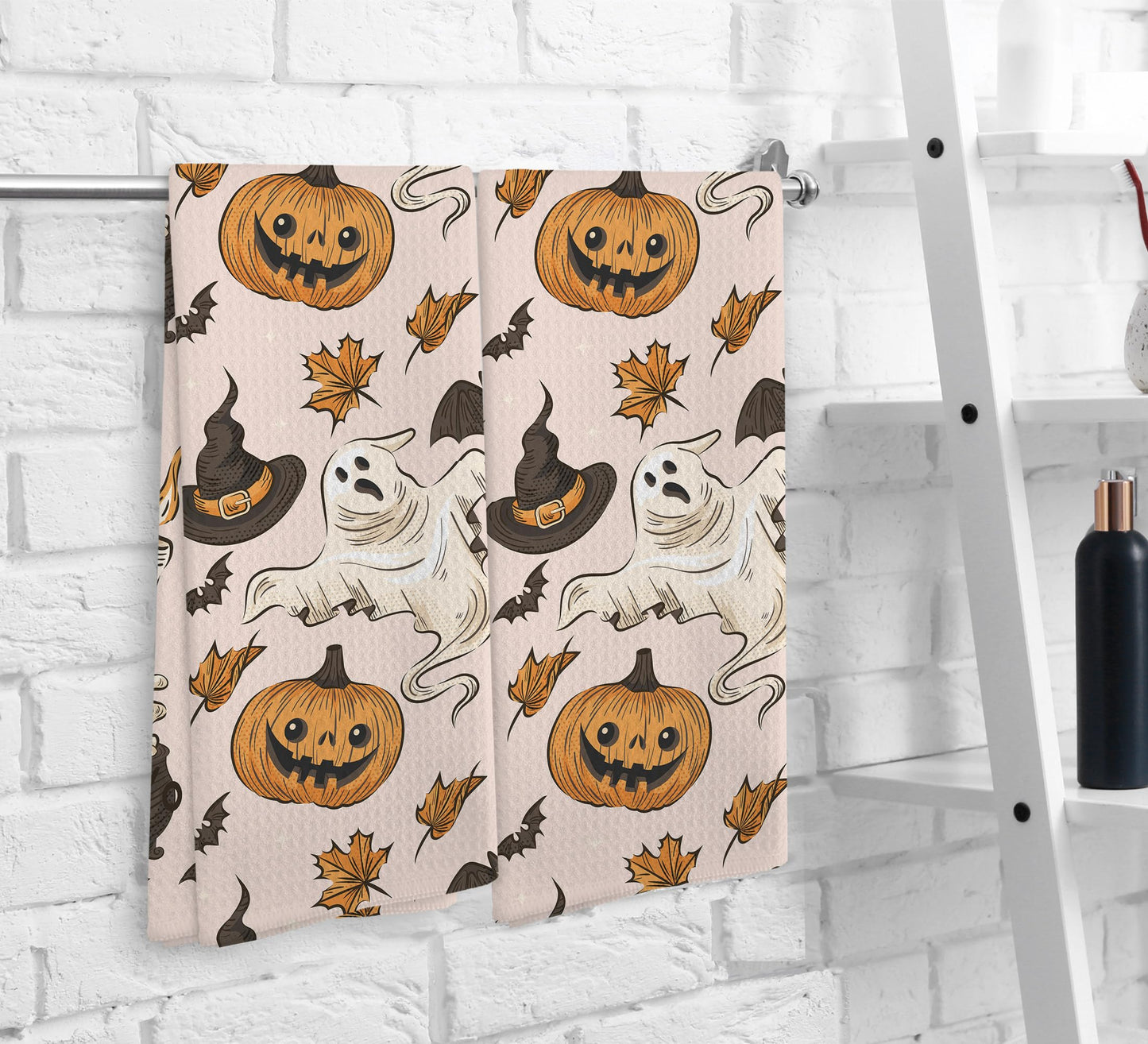 NOQL Halloween Pumpkin Kitchen Ghost Towels and Dishcloths Set of 2, Halloween Drying Cloth Hand Towels Tea Towels for Bathroom Decor, 16×24 Inch