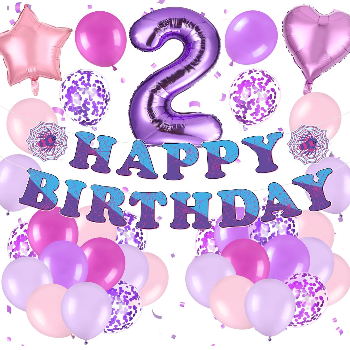 37pcs Ghost Spider Birthday Decorations-Purple Number Balloon,Happy Birthday Banner,Pink/Purple Balloons,Ghost Spider Theme Birthday Decor for HappyBirthday Party (Spider-Purple-2nd)