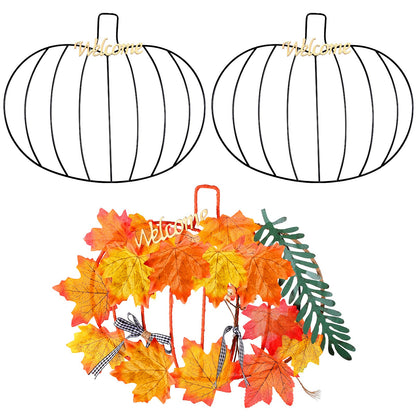Halloween Pumpkin Wreath Frame Thanksgiving Pumpkin Frame Metal Wire Pumpkin Wreaths Frame Form Floral Fall Pumpkin Wreath with Welcome Sign for Halloween Craft Window Door Holiday Decoration
