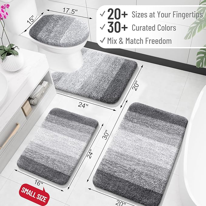 OLANLY Bathroom Runner Rugs Mat 47x24, Extra Soft Absorbent Microfiber Bath Rugs, Rubber Backing, Quick Dry, Washable Long Bath Mats for Bathroom Floor, Tub and Shower, Home Decor Accessories, Grey