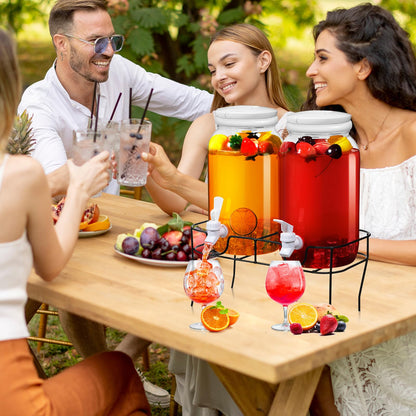 Tanlade 2 Pcs Plastic Drink Dispenser with Stand Beverage Dispenser with Sturdy Metal Base Juice Dispensers for Parties Lemonade Jar with Spigot for Weddings Countertop Water Tea, Each 1 Gallon