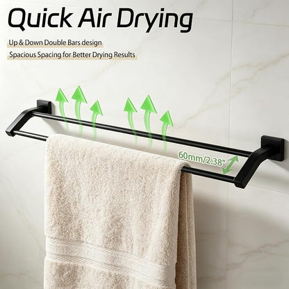 Alise Double Towel Bar, 24 Inch Towel Rack for Bathroom Wall Mounted, SUS304 Stainless Steel Bathroom Towel Holder Joining Process Towel Rail for Bathroom,Matte Black