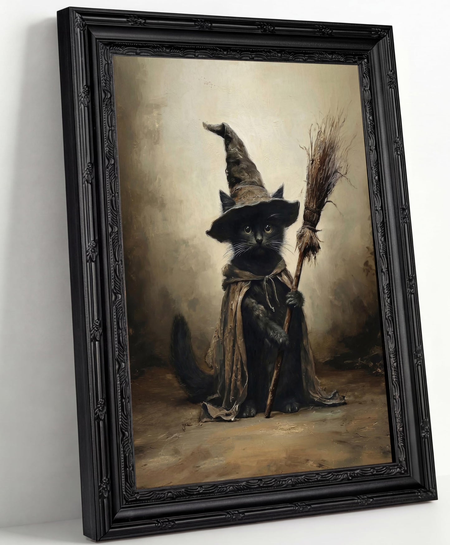 FKRYTYB Framed Halloween Wall Art, black cat witch wall decor, 9x11in