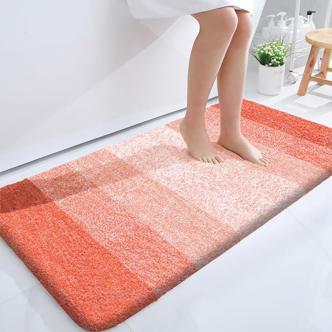 OLANLY Large Bathroom Rugs Mat 40x24, Extra Soft Absorbent Microfiber Bath Rugs, Rubber Backing, Quick Dry, Machine Washable Bath Mats for Bathroom Floor, Tub and Shower, Home Decor Accessories, Coral