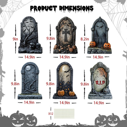 ORNALES 6 Pieces Halloween Tombstone Yard Signs, Waterproof Tombstone Halloween Yard Decorations with Stakes, Ghost Skull Pumpkin Graveyard Design for Outdoor Yard, Garden Lawn, Holiday Party