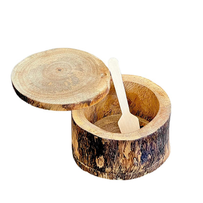 Handcrafted Rustic farmhouse Wood Salt or Pepper Bowl for Countertop, Salt herbs spice pot wood salt and pepper box includes spoons, Condiment Container, Loose tea container, Modern Kitchen Decor (2)