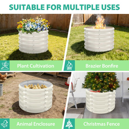 YSEJOMP 17" Tall Round Outdoor Garden Raised Garden Bed Kits-0.8MM Thick Metal Raised Planter Bed/Ground Planter Box for Variety of Flowers,Herbs,Vegetables,Trees (Cream White, 24 Dia X 16.5 inches)