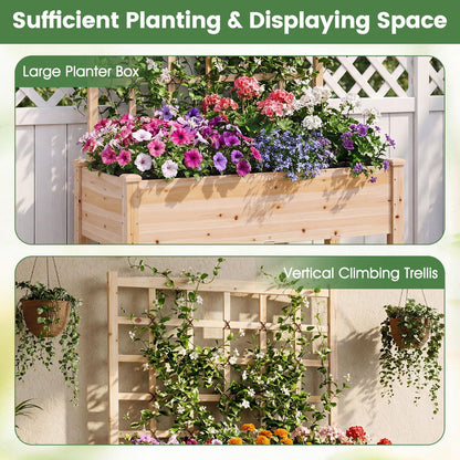 Giantex 65'' Wooden Raised Garden Bed w/Trellis on Wheels, Mobile Elevated Planter Box w/Legs, Liner & Drainage Holes for Climbing Plant Vegetable Herb Flower, Outdoor Garden Box, Backyard Balcony