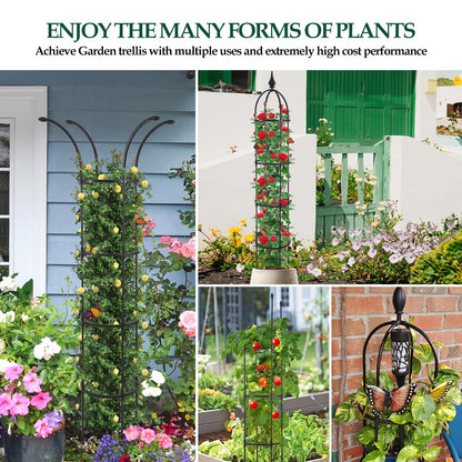 WellSign Obelisk Trellis for Climbing Plants Outdoor 6.6ft, Garden Tower Trellis for Potted Plants Indoor with Twist Tie, Clips and Butterflies Rustproof Coated Metal Support for Vines Rose 2Pack