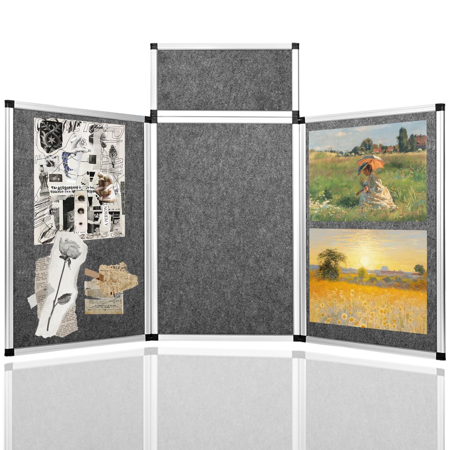 Nisorpa 3+1 Panel Trade Show Presentation Board 70.8 x 35.4 in Desktop Tri Fold Display Board Gray Single Sided Tabletop Display 4 Folding Panels with Moving Bag