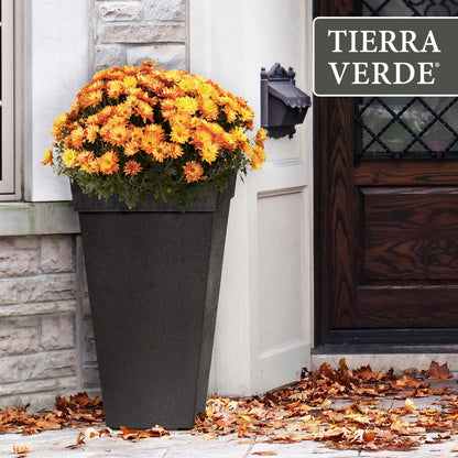 Tierra Verde Indoor & Outdoor Self-Watering Square Planter, Symphony, 15" x 28", Black - Planting Containers for Plants and Flowers - Gardening and Landscaping Accessories