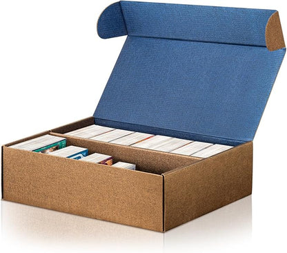 Trading Card Storage Box, 4-Pack 4800 Count Bulk Sports Card Storage Boxes | 5-Layer Corrugated Cardboard Storage Box, Reversible Blue Gold Card Organizer for TCG Mtg Cards