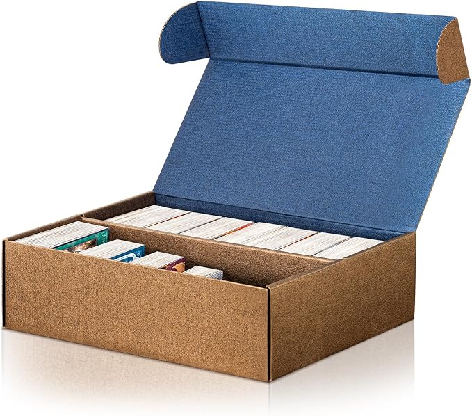 Card Storage Box, 6-Pack 7200 Count Bulk Sports Card Storage Boxes | 5-Layer Corrugated Cardboard Storage Box, Reversible Blue Gold Trading Card Organizer for TCG Mtg Cards