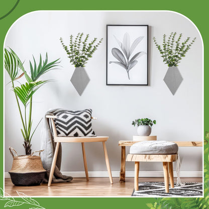 Chunful Wooden Wall Planter Decor Hanging Fake Plants Greenery Flowers Holder Vase Boxes for Wall Farmhouse Bohemian Living Room Bedroom Kitchen Office Indoor Decoration (Light Gray,2 Pcs)