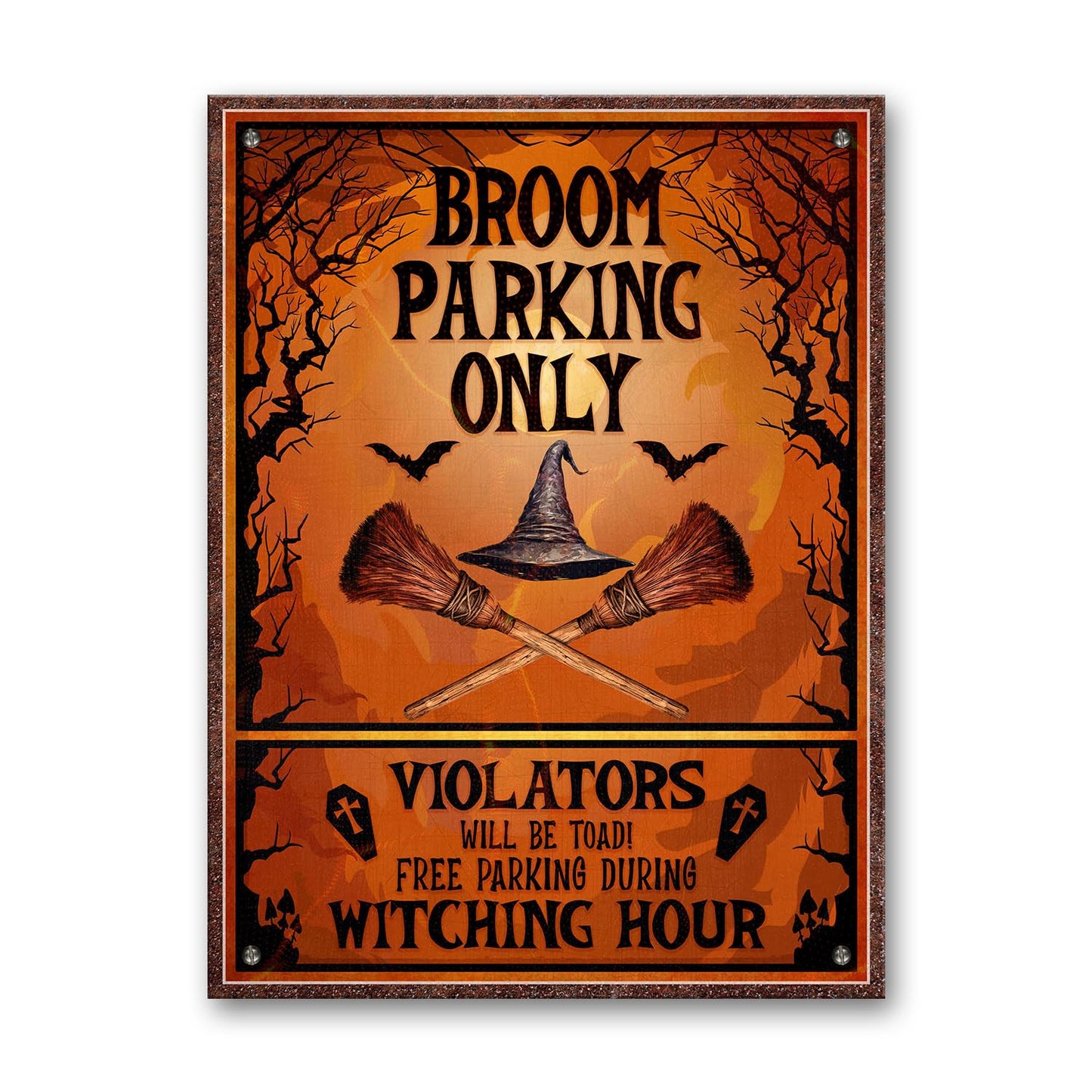 WODORO Broom Parking Only Witch Halloween Printed Metal Sign, 11.8x15.7 Inches, All Others Will Be Toad Wiccan Decor, Halloween Witch Parking Sign, Gifts For Witchy Friends Colleagues Family (01)