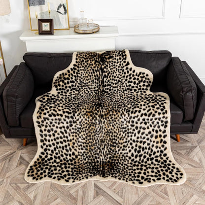 Leopard Rug Cheetah Rug Animals Printed Hide Mats Faux Fur Cowhide Skin Carpet for Home Office, Livingroom, Bedroom, 5.3ft x 6.6ft