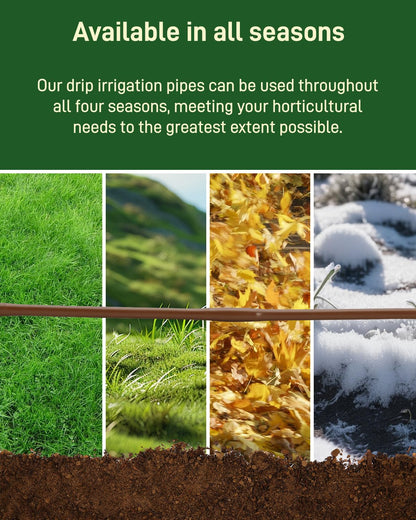 1/4" Drip Irrigation Tubing with 6" Emitter Spacing, (100 Ft Roll) Hydroponics Dripline with Built-in 0.5 GPH Dripper, Drip Line for Landscape Irrigation, Tree Watering and Greenhouses (Brown)