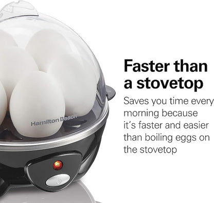 Hamilton Beach 3-in-1 Electric Egg Cooker for Hard Boiled Eggs, Poacher Eggs, Omelet Maker & Vegetable Steamer, Holds 7, Black (25507)
