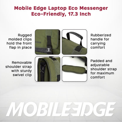 Mobile Edge ECO Laptop Messenger Bag for Men and Women, Fits Up To 17.3 Inch Laptops, Travel Work Computer Bag, Cotton Canvas, Padded Pockets, Black