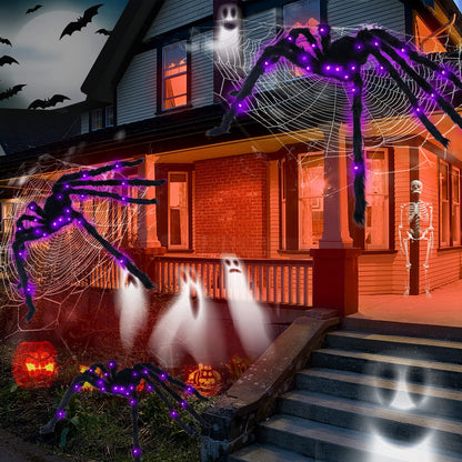 VOMAOK Halloween Spider Decorations 4ft Light Up Giant Spider(2 Pack) for Indoor Outdoor Halloween Decorations Yard Party House Décor