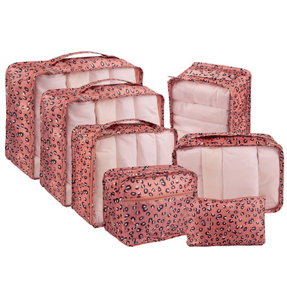 Vercord 7 Set Travel Packing Organizers Cubes Luggage Suitcase Organizer Bags Clothes Underwear Cube Shoe Pouch Pack Pink Leopard