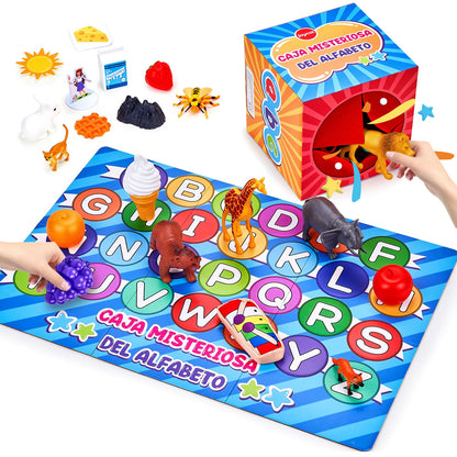 JoyCat Spanish Mystery Alphabet Box - Caja Misteriosa del Alfabeto for Kids, 27 PCS Spanish Letters & Sounds Sorting Game, Fine Motor Learning Toys for Preschool, Kindergarten, Easter Basket Stuffers