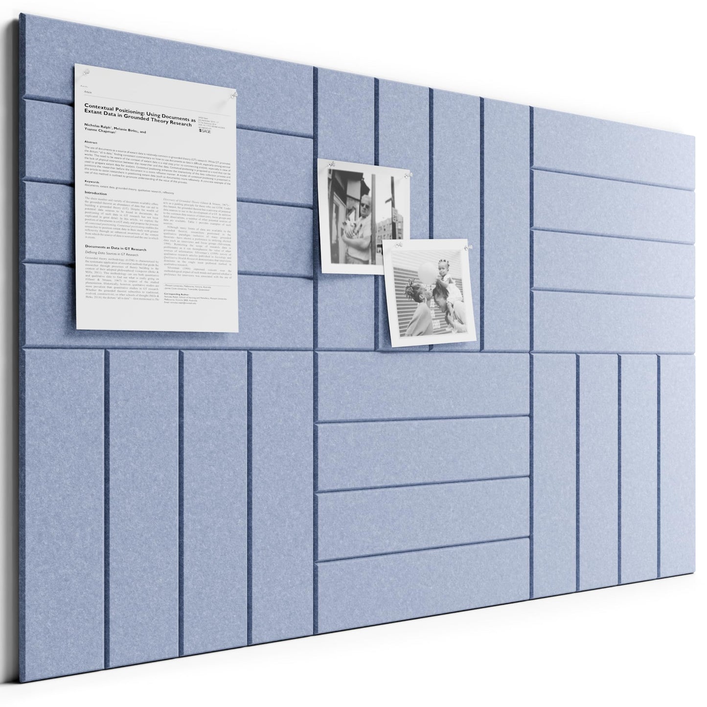 Bumusty Large Cork Board Alternative-36 x 24" Felt Bulletin Board Tiles, with 30 Pushpins, 40 Adhesive Tabs, Bold-Stripe 6-Pack, Cork Boards for Office Push Pin Board-Soft Periwinkle
