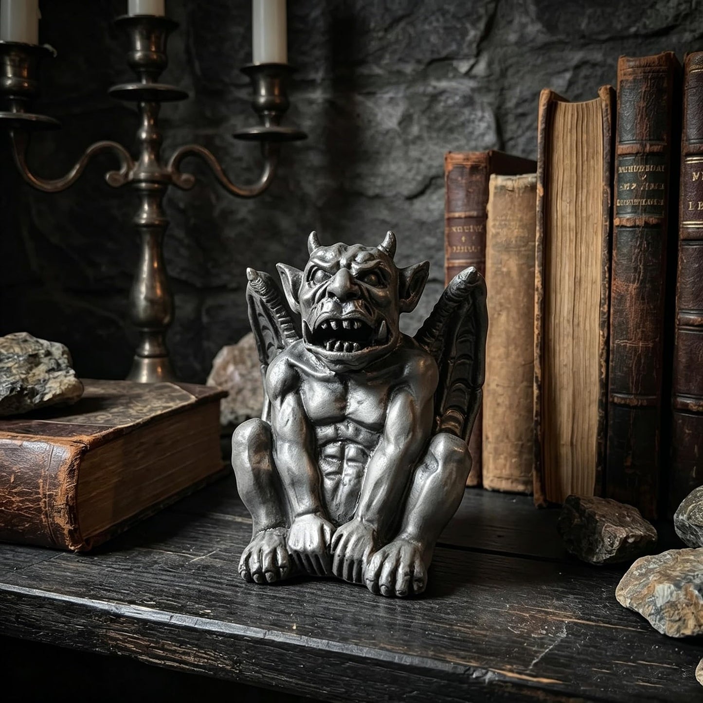 Gothic Gargoyle Incense Burner, Resin Demon Statue, Medieval Monster Figurine, Grey, 3.2 in. Tall, for 1x1 in. Cones, Halloween Decor