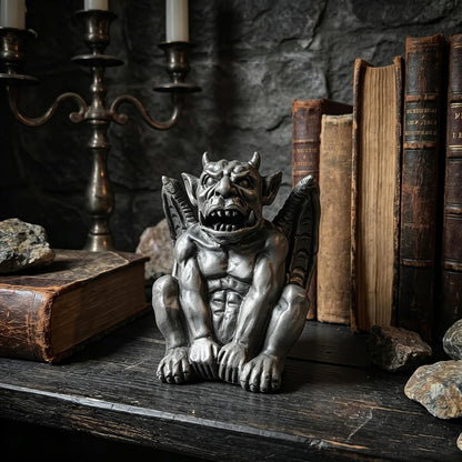 Gothic Gargoyle Incense Burner, Resin Demon Statue, Medieval Monster Figurine, Grey, 3.2 in. Tall, for 1x1 in. Cones, Halloween Decor