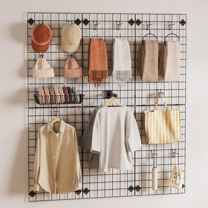 Urban Deco Triangular Grid Wall Panels for Vendor Booth - Gridwall Display Stand with Accessory 24 Hooks, 1 Set Display Racks for Vendor Events (Black)