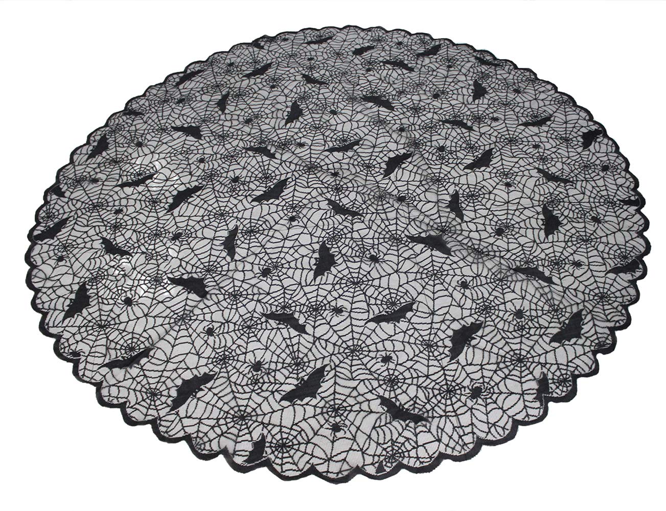 Tonfant Black Lace Tablecloth Round Overlay with Spider Web and Mat for Halloween Party,Easter,Fireplace and Mantle Cover Decoration (Round 70", Black)