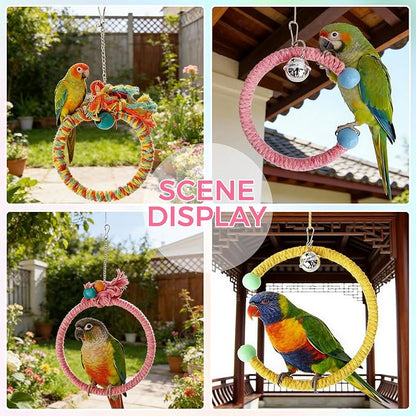 Colorful Circular Bird Swing,Bird Rope Chewing Toys Parrot Cage Bite Toys (Large Round Yellow)